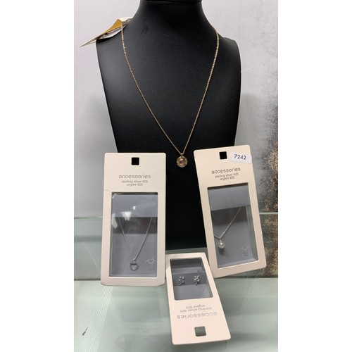 205 - 2 X 925 SILVER NECKLACES IN BOX RRP £40, 1 X FATFACE NECKLACE RRP £14, PAIR 925 SILVER EARINGS RRP £... 