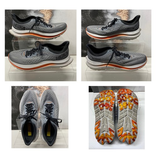 183 - HOKA KAWANA GREY AND ORANGE SIZE 9 RRP £125 ( ACC/33/POCA/P24020166 )