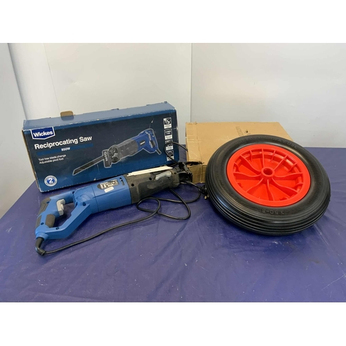 85 - WICKES RECIPROCATING SAW 850W RRP £40 & NEW BARROW WHEEL RRP £14.95