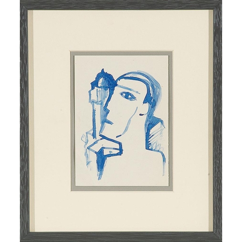 103 - CARRY HAUSER*   (Vienna 1895 - 1985 Rekawinkel)  Blue head  indian ink, washed/paper, 14,9 x 10,5 cm... 