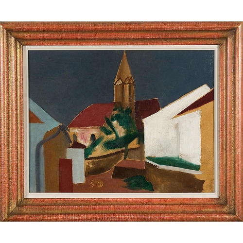 197 - JOSEF DOBROWSKY*    (Karlsbad 1889 - 1964 Vienna)  Church Klein-Pöchlarn  oil/cardboard/wood, 47 x 6... 