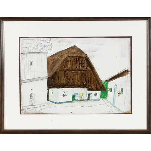 204 - WILHELM JARUSKA*   (Vienna 1916 - 2008 Vienna)  Farmhouse in Carinthia  mixed media/paper, 33,8 x 49... 