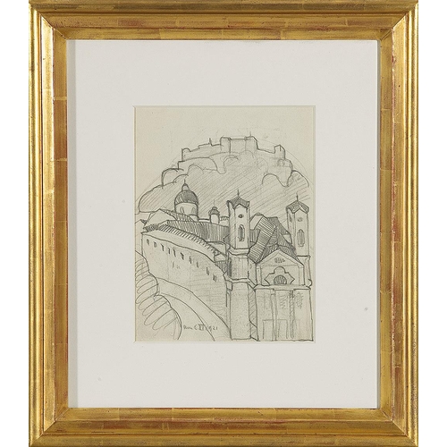 213 - HERBERT GURSCHNER*   (Innsbruck 1901 - 1975 London)  Fortress Hohensalzburg, 1921  pencil/paper, 26,... 