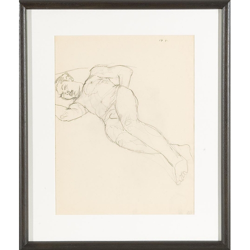 44 - ANTON KOLIG   (Neutitschein 1886 - 1950 Nötsch)  Lying male Nude  pencil/paper, 44,9 x 35,2 cm  date... 