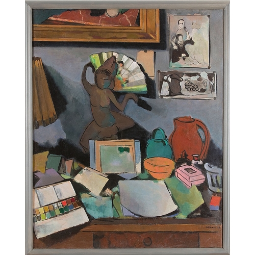 130 - FRITZ MÜHSAM* (Hamburg 1880 - 1946 Paris)Still life in the artist's studio, 1928oil/canvas, 100 x 80... 