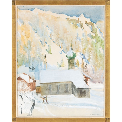 178 - ERNST HUBER* (Vienna 1895 - 1960 Vienna)Skier, Parthenen 1938gouache/paper, 58.5 x 46.5 cmsigned E. ... 