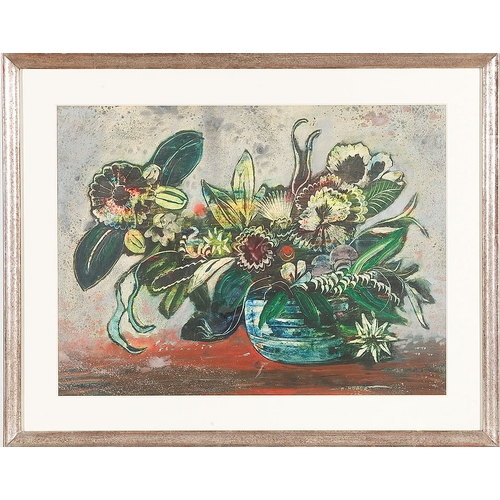 181 - ERNST HUBER* (Vienna 1895 - 1960 Vienna)Flower still lifemixed media/cardboard, 55.5 x 70.5 cmsigned... 