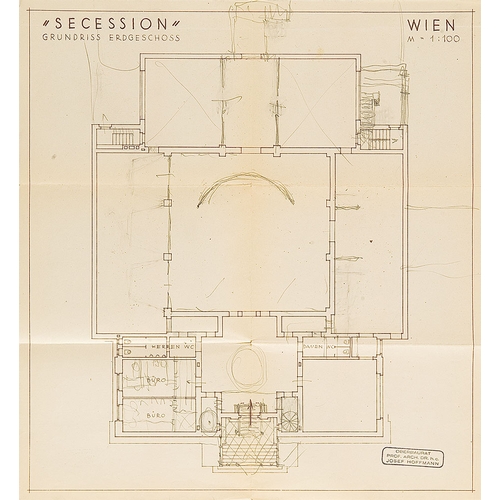 23 - JOSEF HOFFMANN*(Pirnitz 1870 - 1956 Vienna)bundle of six designs of the reconstraction of the Vienna... 