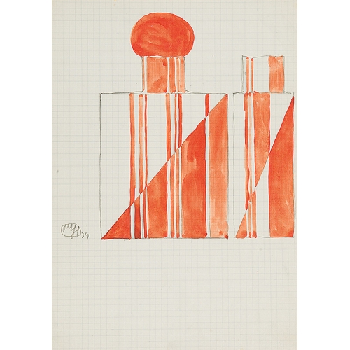 29 - JOSEF HOFFMANN* (Pirnitz 1870 - 1956 Vienna)Draft for a bottle, 1934watercolor and pencil/paper, 29.... 