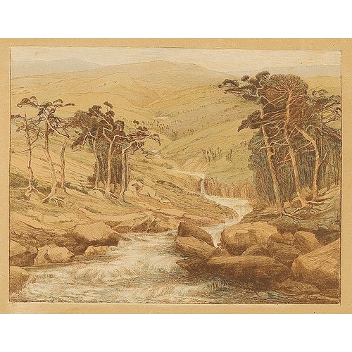 3 - EMILIE MEDIZ-PELIKAN (Vöcklabruck 1861 - 1908 Dresden)Mountain landscape with river, 1897lithography... 