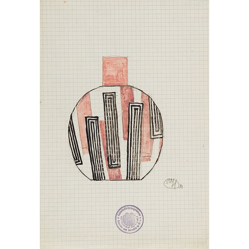 46 - JOSEF HOFFMANN* (Pirnitz 1870 - 1956 Vienna)Draft for a flacon, 1934pencil and watercolor/paper, 29.... 