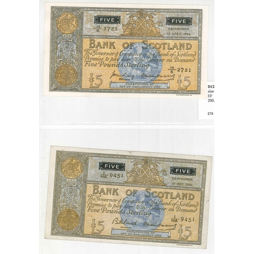 103 - Banknotes; Scotland; Bank of Scotland; 1939-93 selection inc. 1939 (21 July) £5 F., 1956 (13 Apr.) £... 