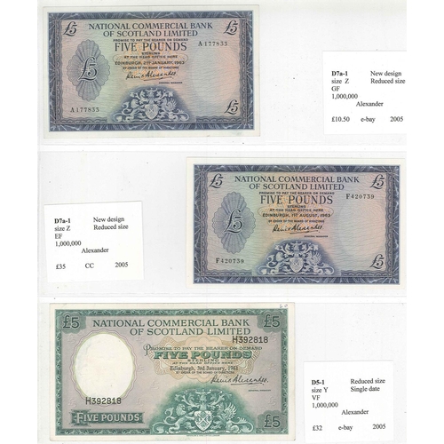 123 - Banknotes; Scotland; National Commercial Bank of Scotland; 1959-68 seln. of £1 (4) and £5 (3), gener... 