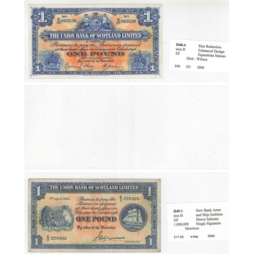 132 - Banknotes; Scotland; Union Bank of Scotland; 1938 (31 May) £5 VG, 1942 (14 Jan.) £1 EF, 1952 (7 Apr.... 