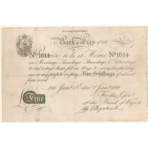 133 - Banknotes; Scotland; Private Non-Bank Issues; Bank of Wigs; 1816 advertising note (in the style of t... 