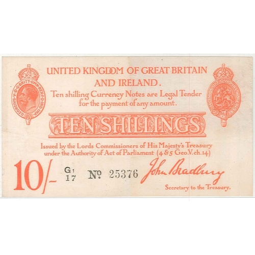 135 - Banknotes; United Kingdom; 1915 Treasury 10/- note from second Bradbury issue, prefix G1 over 17, VF... 