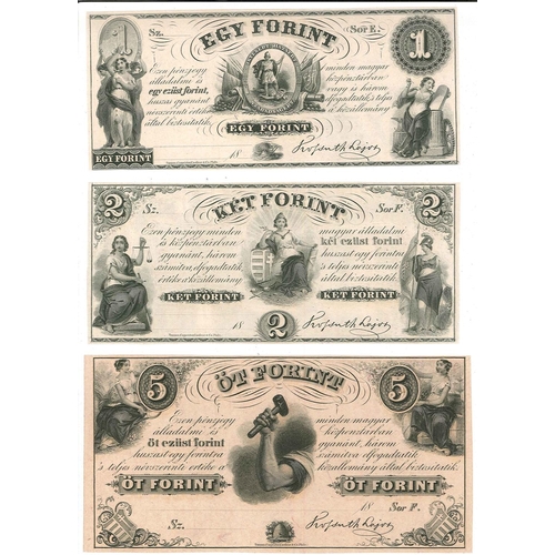 140 - Banknotes; Hungary; c.1860 three unissued notes printed in Philadelphia, USA, for the Hungarian Gove... 