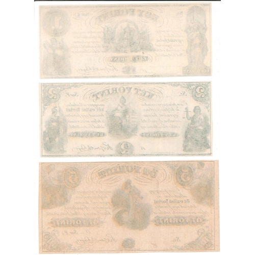 140 - Banknotes; Hungary; c.1860 three unissued notes printed in Philadelphia, USA, for the Hungarian Gove... 