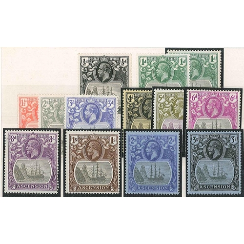 193 - Ascension; 1924-33 “Badge” set (12 plus 1d shade) l.m.m./m.m., SG 10-20 and 11d, cat.£460. The 8d an... 