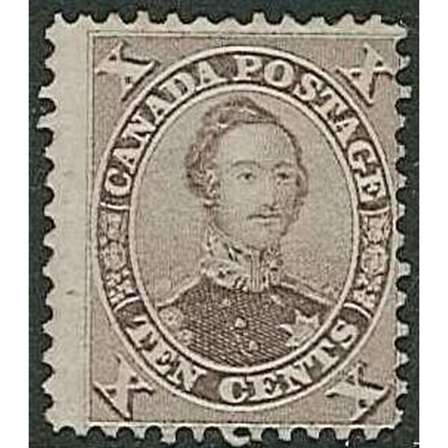 217 - Canada; 1859 10c Albert dull violet unused (no gum). Clean example, centred to lower-right, good per... 