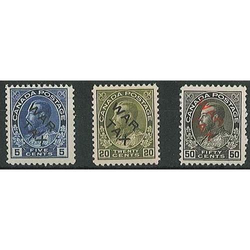 232 - Canada; 1915 War Tax overprint set (3) – 5c and 20c are both u.m. though with a couple of tiny spots... 