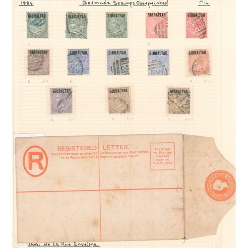 346 - Gibraltar; 1886 overprint set (7), plus duplicates/shades of ½d, 1d, 2½d (2), and 1/-, all used, mai... 