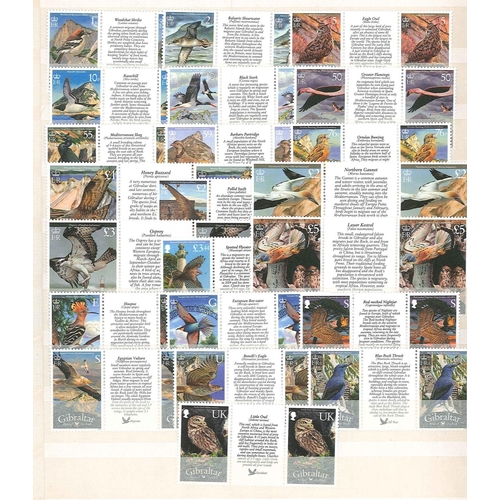 351 - Gibraltar; 2001-12 u.m. seln. of sets of gutter pairs on stockleaves, inc. 2008 Birds (22 gutters), ... 