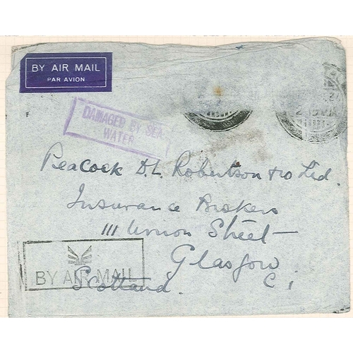 363 - India; 1936 airmail cover India to Glasgow by flying boat Scipio wrecked at Crete 22 August 1936 wit... 