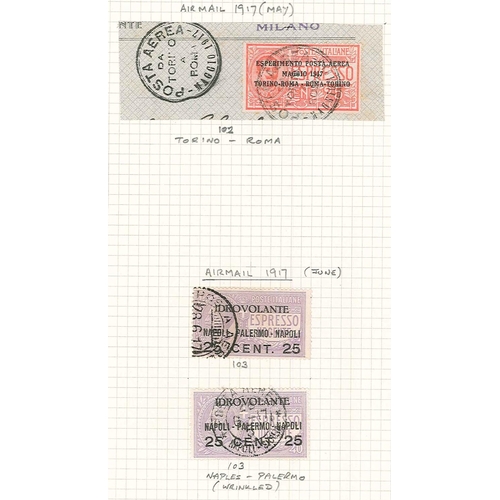 374 - Italy; 1917-65 small used colln. of Airmails inc. 1917 Torino-Roma 25c f.u. on piece, 1917 Napoli-Pa... 