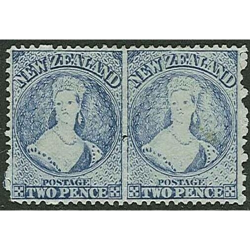 404 - New Zealand; 1864-71 2d blue plate II fine mint horizontal pair, quite well centred and with one blu... 