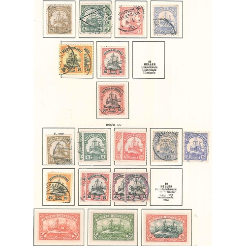 335 - German Colonies and Post Offices Abroad; East Africa; 1893-1920 m. & u range on two old printed page... 