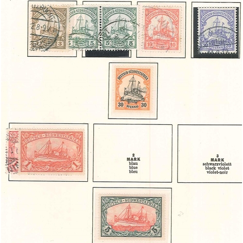 342 - German Colonies and Post Offices Abroad; South West Africa; 1897-1919 m. & u. on two old printed pag... 