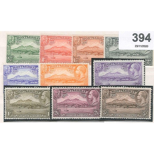 394 - Montserrat; 1932 Tercentenary set (10) l.m.m., one partly short perf at corner of 2/6. SG 84-93 cat.... 