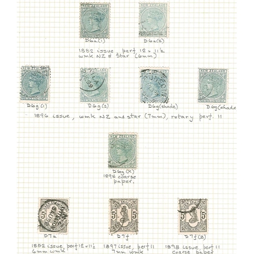 412 - New Zealand; 1882-1900 Second Sideface issue used seln. on eight pages, identified by CP nos, compri... 