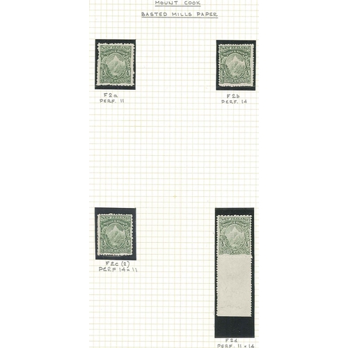 416 - New Zealand; 1900-8 small specialised collection of the ½d green Mount Cook stamps on five pages, al... 