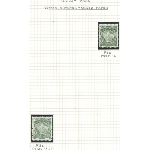 416 - New Zealand; 1900-8 small specialised collection of the ½d green Mount Cook stamps on five pages, al... 