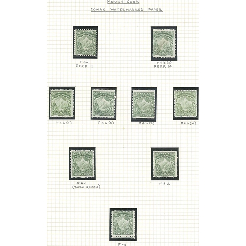 416 - New Zealand; 1900-8 small specialised collection of the ½d green Mount Cook stamps on five pages, al... 