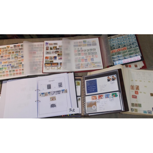 32 - Collections and Mixed Lots; A heavy tub with nine assorted binders/stockbooks of world stamps, and a... 