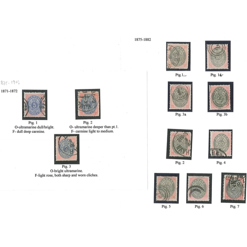 289 - Denmark; 1870-1903 small used study of the Bicoloured issues, showing frame types, shades and printi... 