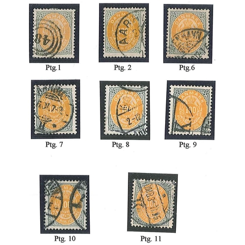 289 - Denmark; 1870-1903 small used study of the Bicoloured issues, showing frame types, shades and printi... 