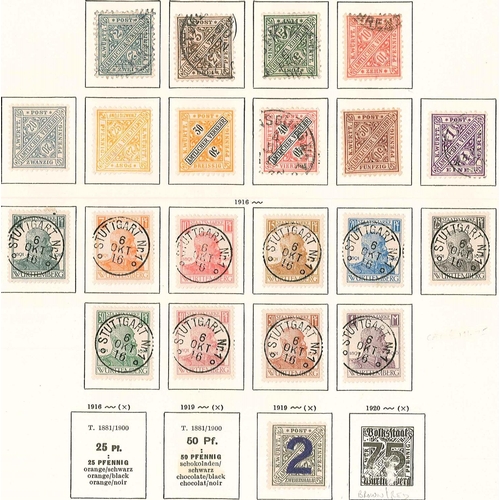 317 - German States; Württemberg; 1851-1923 m. & u. colln. on old pages, with some earlier pages picked (t... 