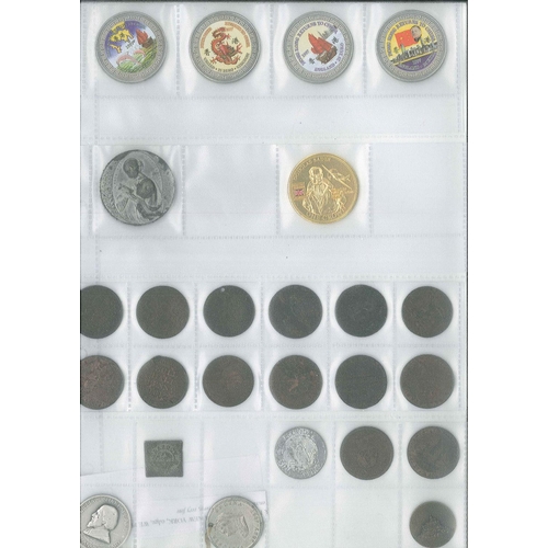 181 - Collectables; Tokens; page with seln. of mixed tokens, mainly UK late-1700s/early-1800s inc. square ... 