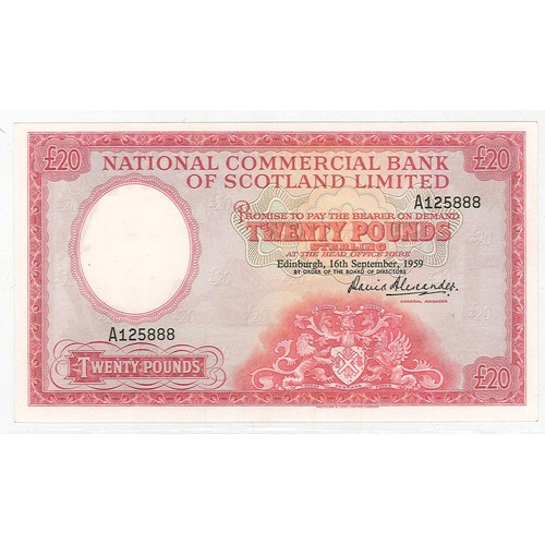 124 - Banknotes; Scotland; National Commercial Bank of Scotland; 1959 (16 Sep.) £20 EF (one central fold),... 