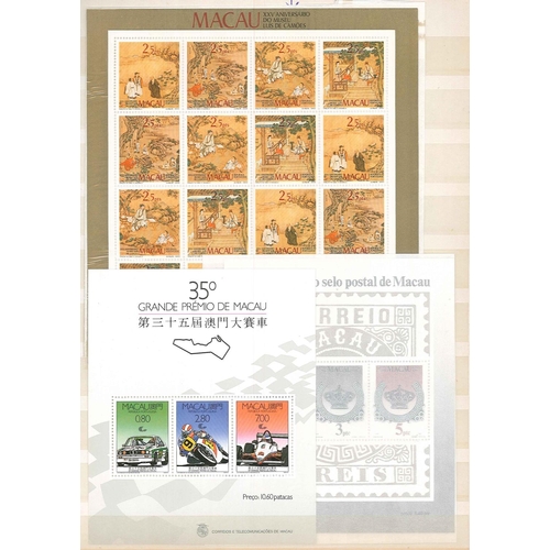 383 - Macau; 1984-89 u.m. seln. inc. 1984 Stamp Centy m.s., Birds set (6), 1985 Camões sheetlet of 16, But... 