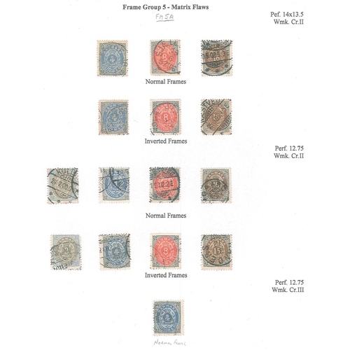 289 - Denmark; 1870-1903 small used study of the Bicoloured issues, showing frame types, shades and printi... 