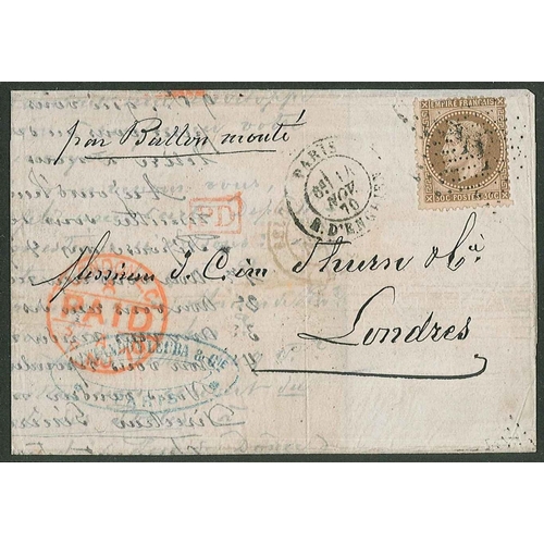 164 - France; 1870 (14 Nov.) entire to London, franked Laureated 30c (