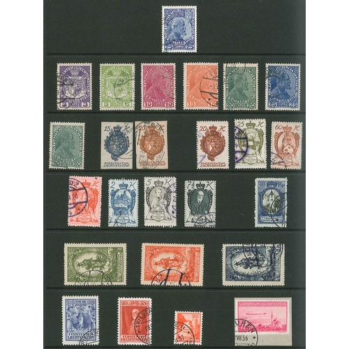 261 - Liechtenstein; 1912-57 used selection on two stockleaves of selected items, inc. 1912-16 25h, 1932 Y... 