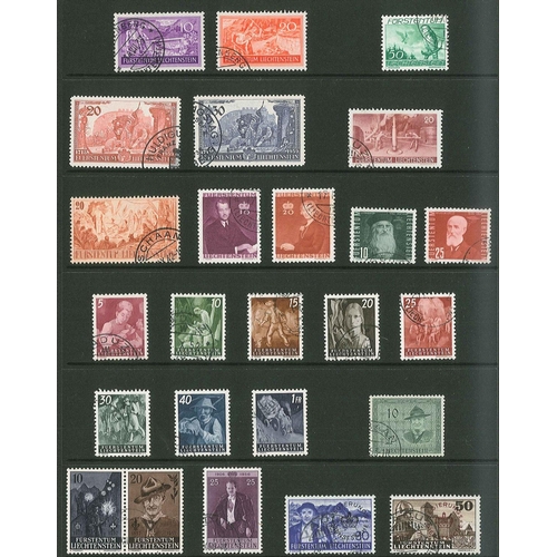 261 - Liechtenstein; 1912-57 used selection on two stockleaves of selected items, inc. 1912-16 25h, 1932 Y... 