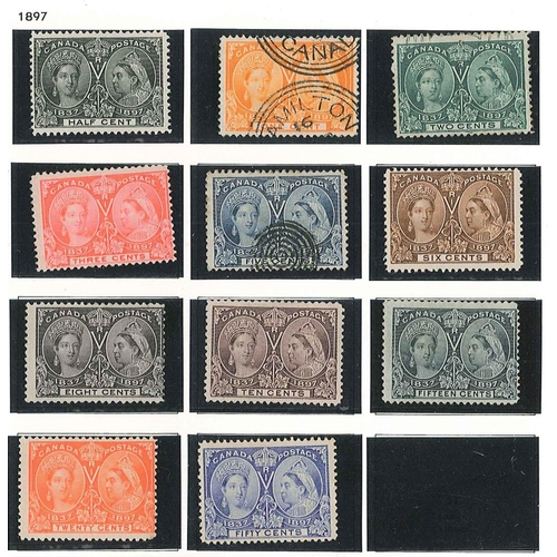 131 - Canada; 1859-1951 m.m. & u. colln. on printed pages, with 1859 set (5 + 10c shade) mixed u., 1864 2c... 