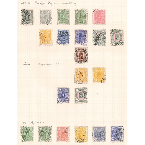 156 - Finland; 1860-1938 mainly used collection on a few old pages, from 1860-71 Serpentine roulettes (1 x... 